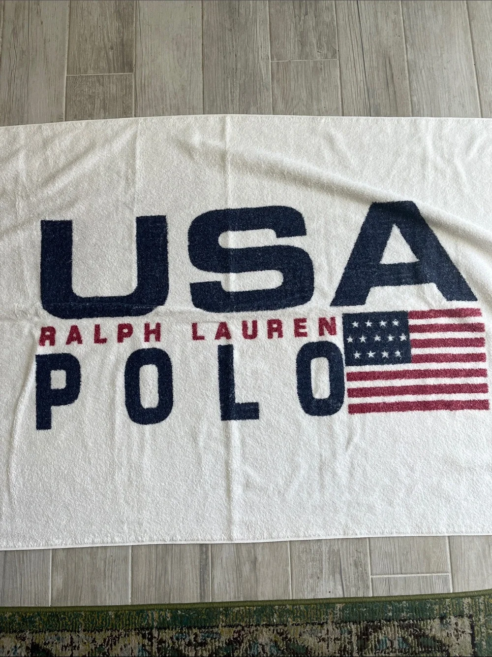 Vintage Ralph Lauren USA POLO flag beach towel 90’s Y2K cotton oversized 34x66”